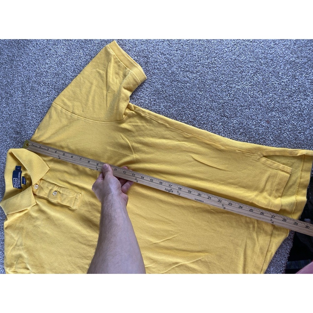 Polo Ralph Lauren Solid Yellow Polo Shirt Soft Cotton Mens L Blue Pony Preppy - Picture 6 of 7